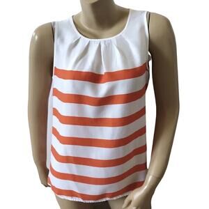 Talbots Tank Top Petites Womens 6P Orange White Striped Sleeveless Pleated